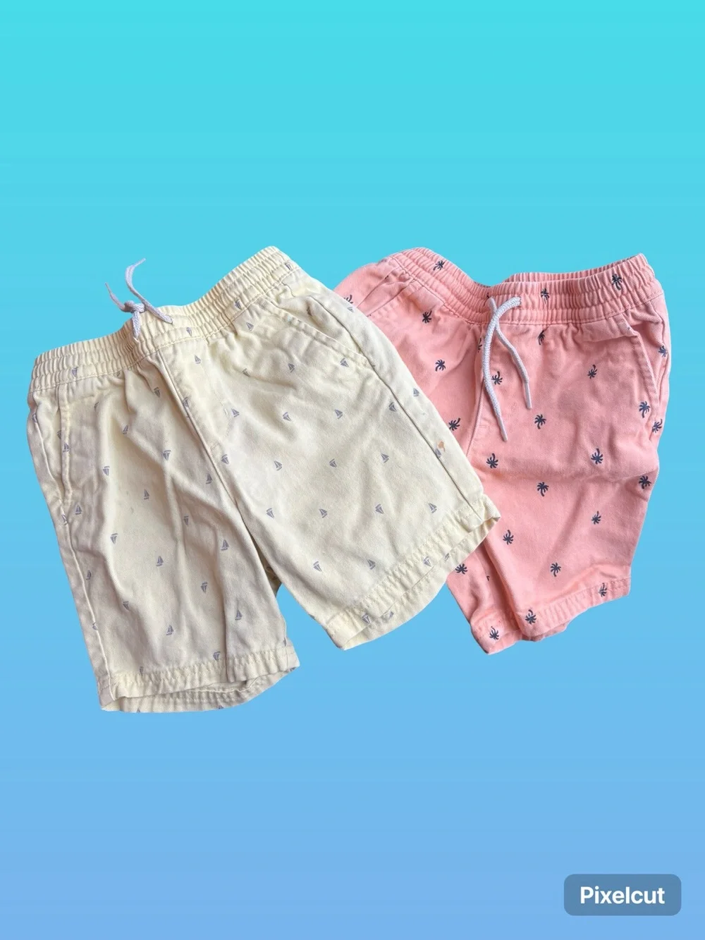 Old Navy Cream & Pink Palm-Print Pull-On Shorts